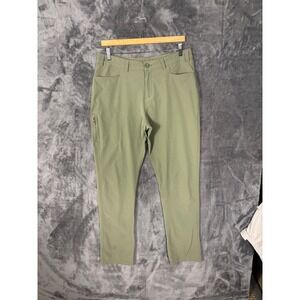 Mens Olive Green Outdoor Hiking Pants Straight Leg Technical Stretch 35x31.5